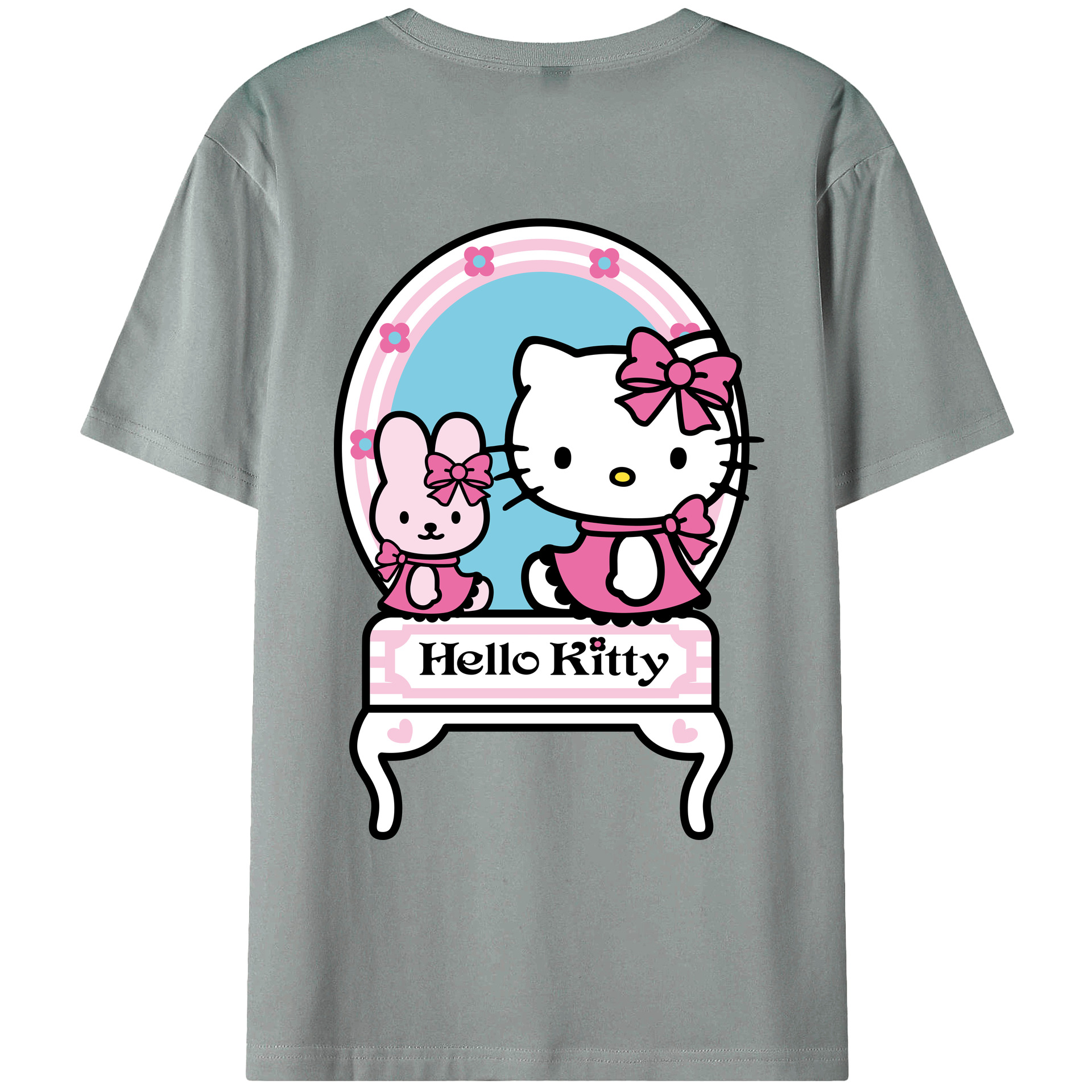 （画像用） Hello Kitty ハローキティ 綿100％ メンズ半袖Tシャツ（バックプリント） 通気性